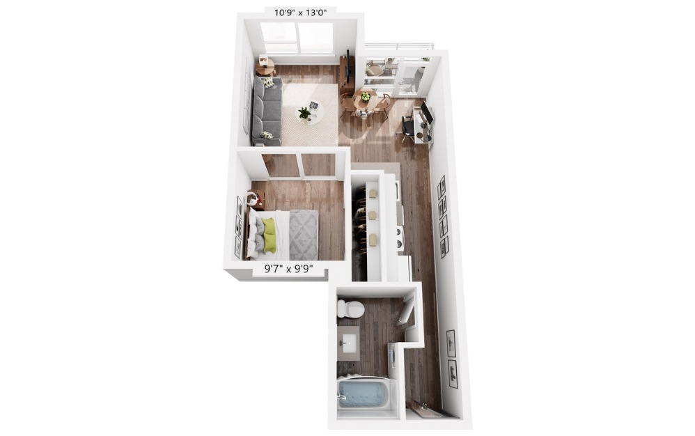 A4 - 1 bedroom floorplan layout with 1 bathroom and 622 square feet