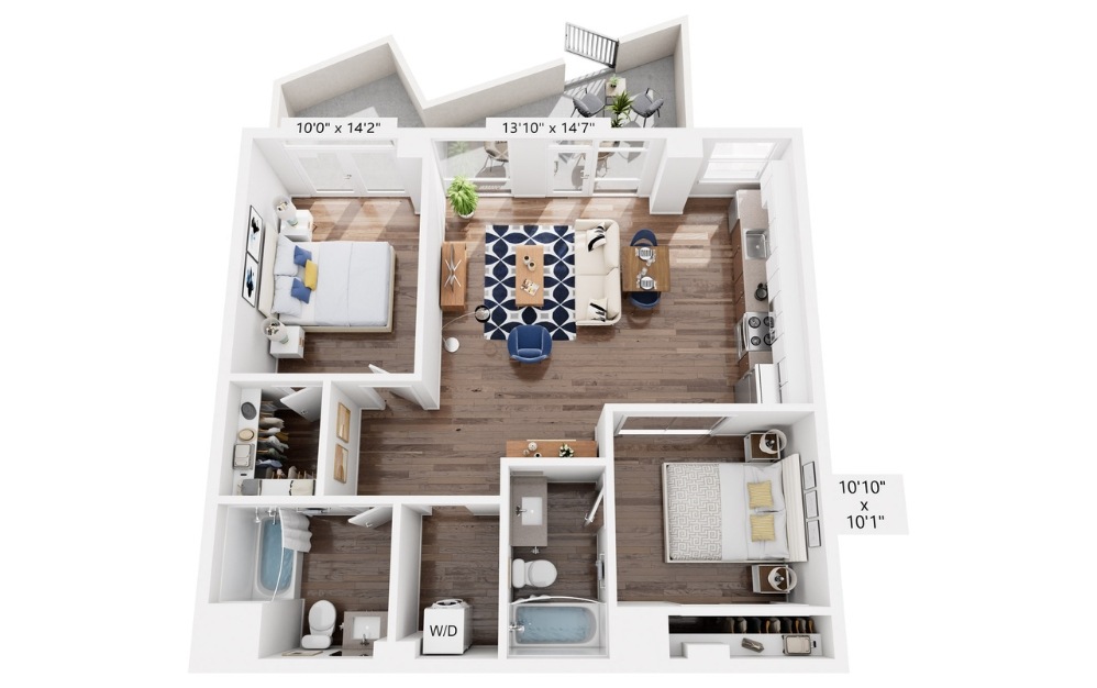 B5 - 2 bedroom floorplan layout with 2 bathrooms and 946 square feet