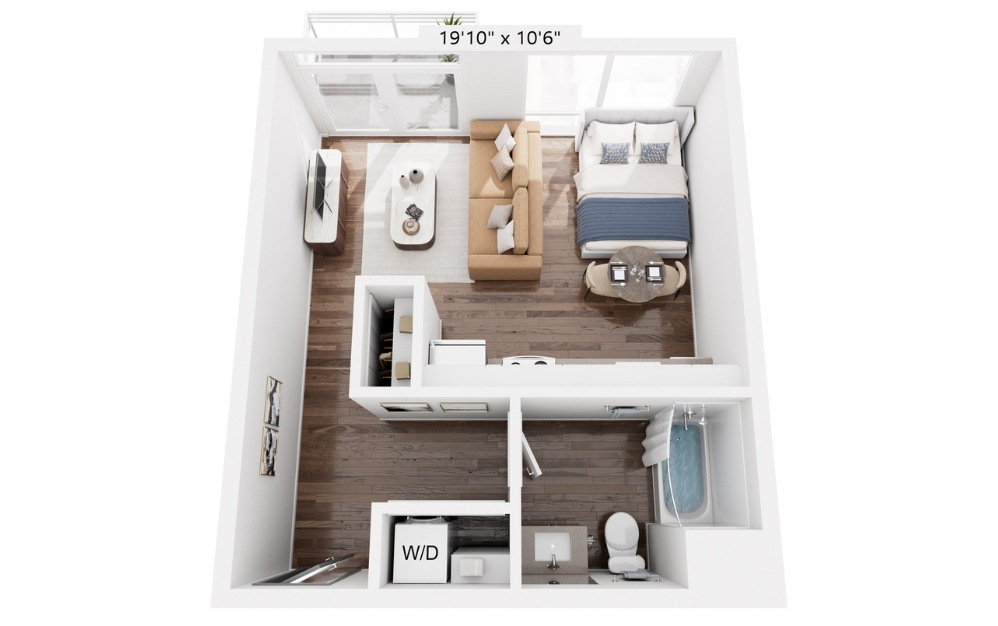 E4 - Studio floorplan layout with 1 bathroom and 475 square feet