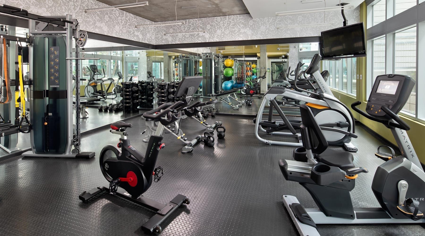 a gym with exercise equipment