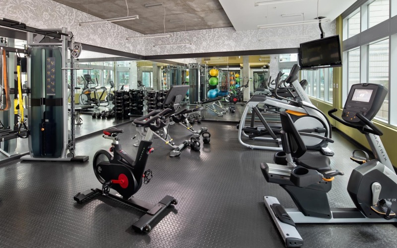a gym with exercise equipment