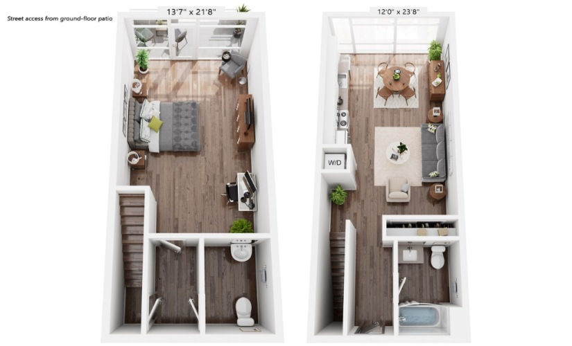 LW1 - Studio floorplan layout with 1.5 bathroom and 1166 square feet