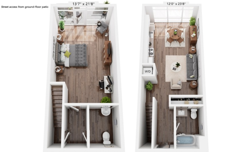 LW2 - Studio floorplan layout with 1.5 bathroom and 1175 square feet