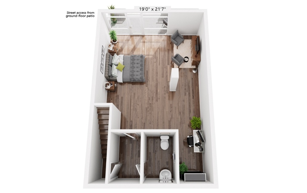 LW4 - Studio floorplan layout with 1.5 bathroom and 1381 square feet (Downstairs)