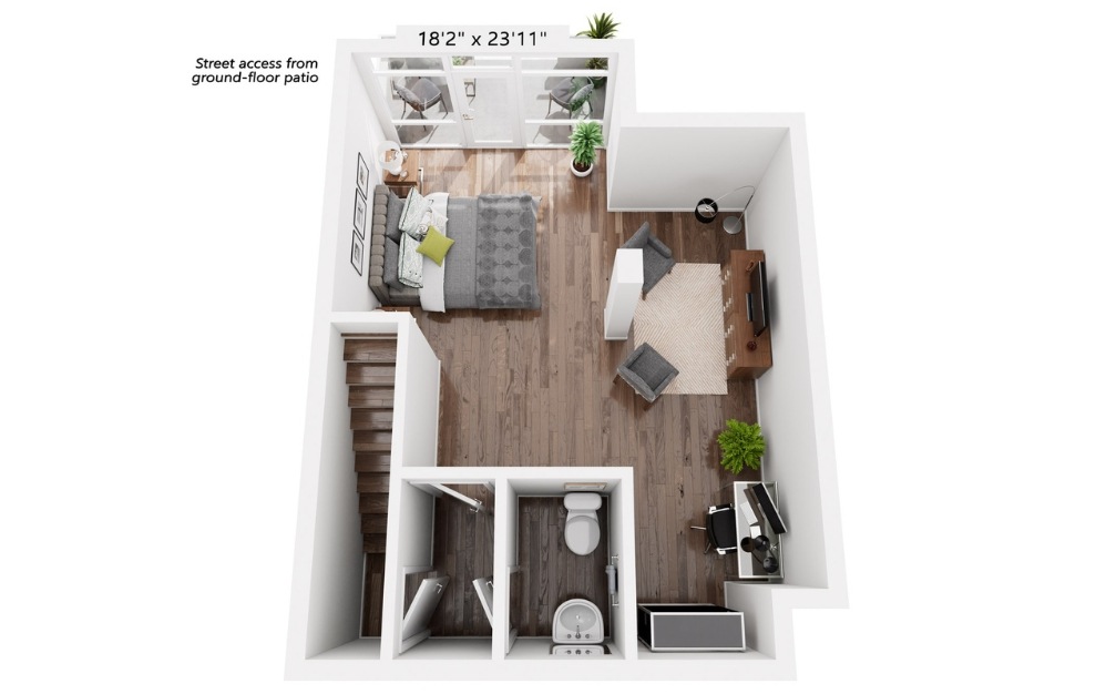 LW5 - Studio floorplan layout with 1.5 bathroom and 1448 square feet (Downstairs)