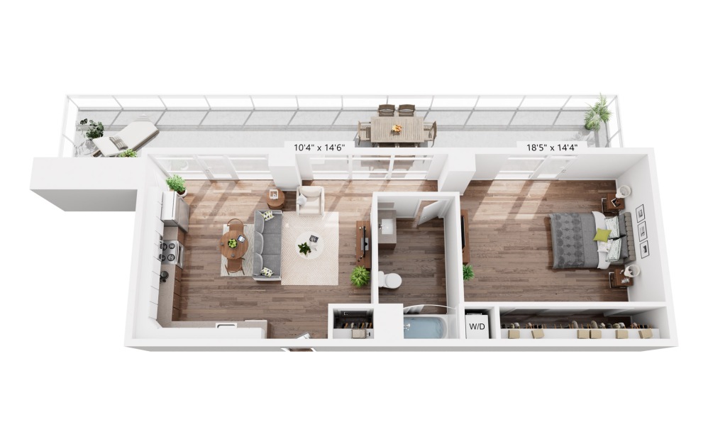 A8 - 1 bedroom floorplan layout with 1 bathroom and 702 square feet
