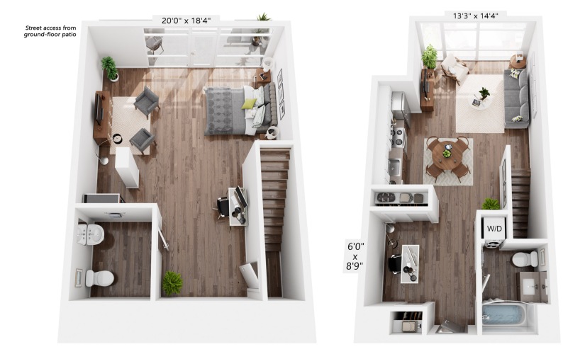 LW3 - Studio floorplan layout with 1.5 bathroom and 1283 square feet